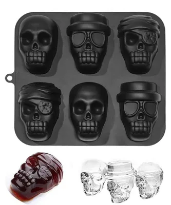 Produktbild von Silikonform Piratenschädel 3D 6 Fächer Schwarz für Eiswürfel & Kuchen