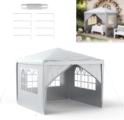 Produktbild von FIVMEN Garten Pavillon 3x3 m mit 4 Seitenteilen, Wasserdichtes Partyzelt, Stabiler Stahlrahmen, Sonnenschutz & Wetterfest, Oxford-Gewebe, Gartenpavillon oder Grillpavillon fur Party und Camping, Grau