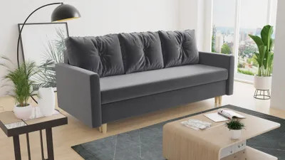 Produktbild von Schlafsofa Rico - Sofa mit Bettkasten, Couch mit Schlaffunktion, Bettfunktion, Bettsofa mit Bonell-Ferderkern, Velours (Grau (Kronos 22))