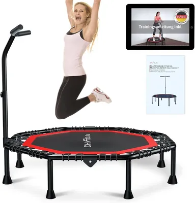 Produktbild von DH FitLife Fitness Trampolin klappbar leise Gummiseilfederung ohne Installation | 50 Zoll (ca. 127 cm) mit 3 verstellbaren Handgriffstufen
