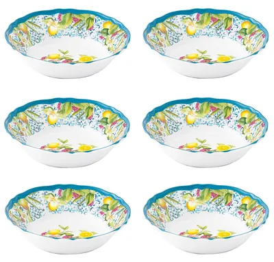 Produktbild von 6er Set Suppenteller ISCHIA Zitronen 19cm weiß blau gelb aus Melamin Easy Life