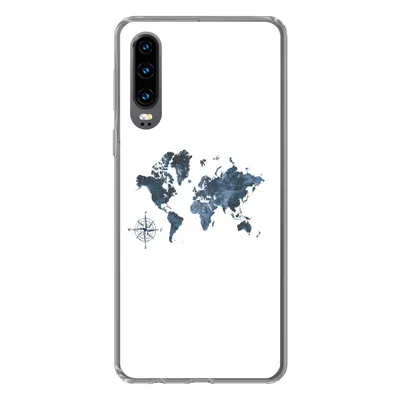 Produktbild von MuchoWow® Handyhülle Schutzhülle Hülle für Huawei P30 Weltkarte - blau - Kompass Silikon Softcase Handy Hülle - Kartenbesitzer