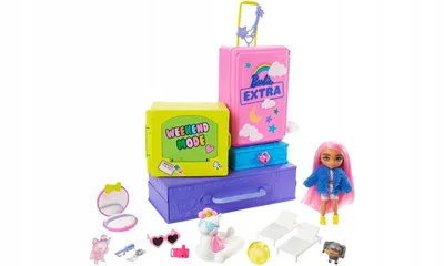 Produktbild von Barbie Extra Minis Set inkl. Puppe (pinke Haare) & Haustiere