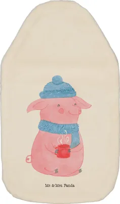 Produktbild von Mr. & Mrs. Panda Wärmflasche Schweinchen Glühwein - Weiß - Geschenk, Flauschige, Bettflasche, Weihnachten, Weihnachtsmarkt, Wärmekissen, Betrunken, Wärmflaschen mit Bezug