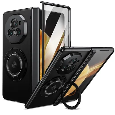 Image de Étui de protection pliable pour Honor Magic V3 avec anneau magnétique métallique à 360 degrés, noir