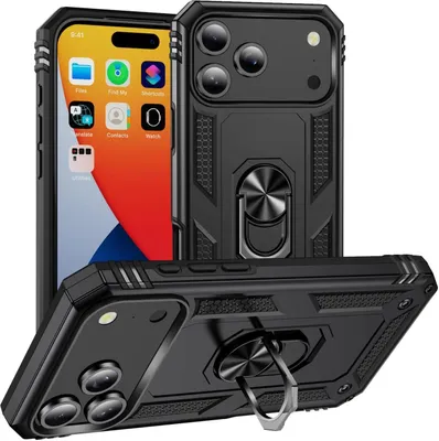 Produktbild von Mobigear Armor Ring iPhone 17 Pro Max Hülle Hardcase Backcover Stoßfest mit Ringhalter - Schwarz