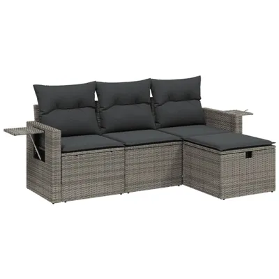 Obrázek produktu pro vidaXL 4dílná zahradní sedací souprava s polštáři Grey Poly Rattan