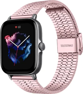 Produktbild von Strap-it Edelstahlarmband - Kompatibel mit Amazfit GTS 3 Armband Ersatzarmband Edelstahl - Verstellbarer Verschluss - Hochwertiges Material - für Smartwatch 20mm Armband Rosa