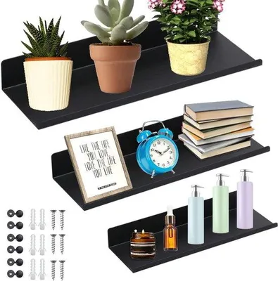 Produktbild von Famanu Wandregal 3 Stück - Schwarz, Metall, 20/40/30 cm