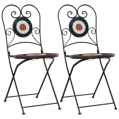 Image de vidaXL Chaises de bistrot 2 pcs. Pliable Terrakottarot et Blanc Céramique