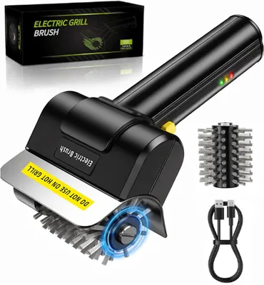 Produktbild von Elektrische Grillreiniger BBQ Bürste kabellos, 2000mAh Akku, Edelstahl Bürstenkopf, 2 Geschwindigkeiten, IPX5, für Gasgrill & Holzkohlegrill
