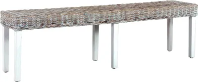 Produktbild von Sitzbank 160 cm Weiß Natur Kubu-Rattan und Massivholz Mango