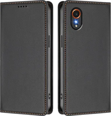 Image de Étui en cuir pour Samsung Galaxy Xcover7, étui à rabat magnétique en cuirPolyuréthaneavec support, noir