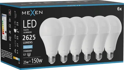 Obrázok produktu pre Mexen Nova 6x LED žiarovka E27, A95, 25 W, studená - 6500 K, 2625 lm - L100-E27-2565-01x06