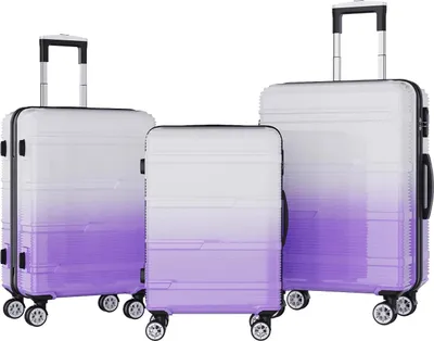 Produktbild von Kofferset - Trolley ABS-Hartschale - 3-teilig - 360° Spinner-Rollen - Leiser Lauf - Zahlenschloss - Pink-Lila Farbverlauf