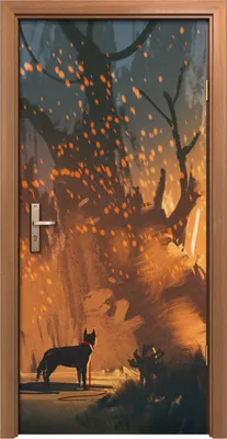 Produktbild von Türposter 90x200 cm Türaufkleber Türtapete Türfolie Klebefolie Hund im Wald mit mystischem Licht