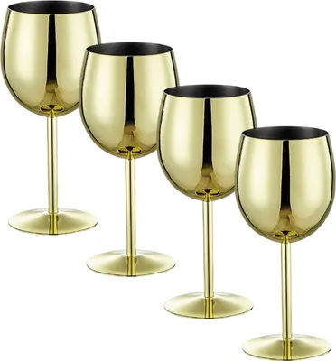 Obrázek produktu pro Sada 4 zlatých sklenic na víno, 540 ml/18 oz neblednoucí zlatá sklenice na víno, sklenice na víno z nerezové oceli, vynikající a jedinečná