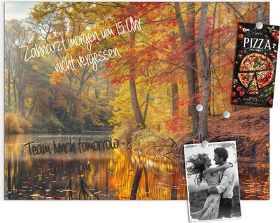 Produktbild von Magnettafel 120x90cm Pinnwand Whiteboard beschreibbar - Herbstwald See