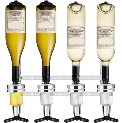 Image de Distributeur de boissons pour 4 bouteilles - Support mural - À ressort - Distributeur pour spiritueux et vins - Porte-bouteilles