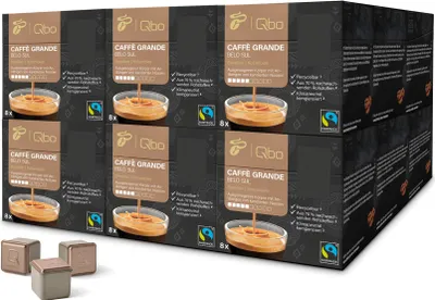 Produktbild von Tchibo Qbo Caffè Grande Belo Sul Premium Kaffeekapseln, 144 Stück - 18x8 Kapseln (Caffè Grande, Intensität 5/10, ausgewogen und nussig), nachhaltig & aus 70% nachwachsenden Rohstoffen¹