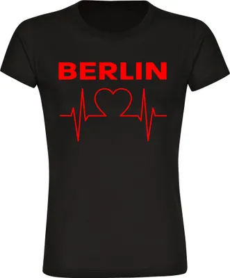 Produktbild von multifanshop Damen T-Shirt - Berlin rot - Herzschlag, schwarz, Größe L