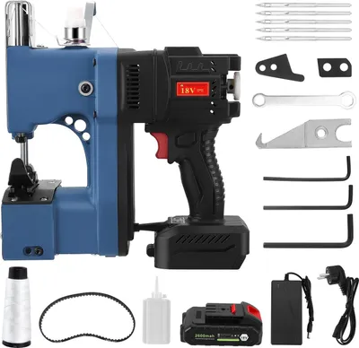 Immagine prodotto di Macchina per cucire sacchi - Utensile manuale industriale - Batteria da 2600 mAh - Senza fili - Punto catenella - 260 W - 220 V UE - Per sacchi di iuta/tela - Blu