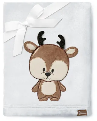 Produktbild von Be Mammy Kuschlige Babydecke Kuschel Decke Tagesdecke mit 3D Applikation 76 x 102 cm BE20-168 (Hellgrau - Hirsch, 76 x 102 cm)
