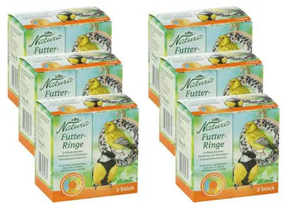 Image de Dehner Natura Premium Nourriture pour oiseaux sauvages Friandise pour oiseaux sauvages, anneaux de nourriture, nourriture nourrissante toute l'année, nourriture de qualité pour oiseaux sauvages, 6 x 3 pièces, 900 g