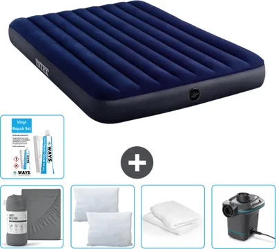Produktbild von Intex Luftbett – 2 Personen – 152 x 203 x 25 cm – Blau – im Lieferumfang enthalten Spannbettuch - Küssen - Pumpe - Reperaturset en Kissenschutz