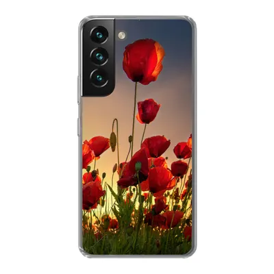 Produktbild von MuchoWow® Handyhülle Schutzhülle Hülle für Samsung Galaxy S22 Bunter Himmel über einem Mohnblumenfeld in Dänemark Silikon Softcase Handy Hülle - Mobiltelefonhülle