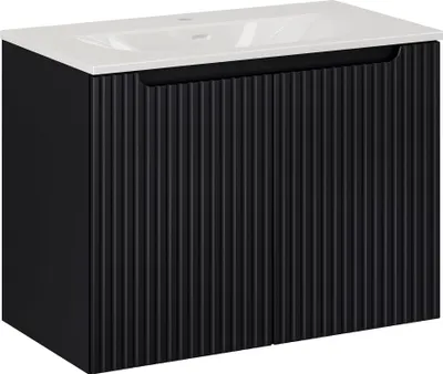 Zdjęcie produktu dla Szafka Łazienkowa 80 Cm Z Umywalką Czarny Mat Ryflowana Elegancka