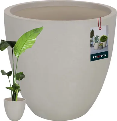 Produktbild von KOTARBAU® Blumenübertopf groß Grau Fiberclay Ecolite Höhe 44 cm ⌀ 46 cm Blumentopf Beige outdoor Palmentopf Flower Pots Übertopf Beton Optik Blumentopf drinnen & draußen Blumenkübel grau für Wohnzimmer