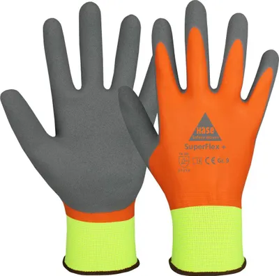 A pair of work gloves is shown against a white background.