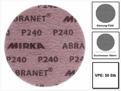 A close-up of a round sanding disc with text and diagrams on the right side.