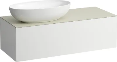 Produktbild von LAUFEN ILBAGNOALESSI Schubladenelement, 1 Hahnloch, Steinplatte Calce Avorio, Ausschnitt links, 120x50x37cm, zu WT-Schale H81897 7, H4313100979901