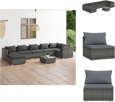Produktbild von vidaXL 8-tlg. Garten-Lounge-Set mit Kissen Poly Rattan Grau -  Gartenmöbel-Sets