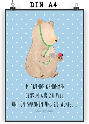 Produktbild von Mr. & Mrs. Panda Bild Bär Arzt DIN A4 - Blau Pastell - Geschenk, Professorin, Wandbild, Ärztin, Posterdruck, wanddeko, Plakat, drucke, Professor, Doktor, Teddy