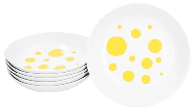 Produktbild von Pula gelb 6er Set Suppenteller 450ml Porzellan 6 Pers. tiefe Teller Pasta Punkte