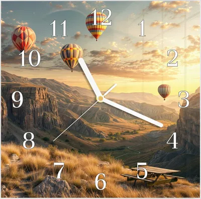 Produktbild von Wanduhr aus Glas mit Motiv Landschaft mit Ballons- 30 x 30 cm - inkl. Aufhängesystem