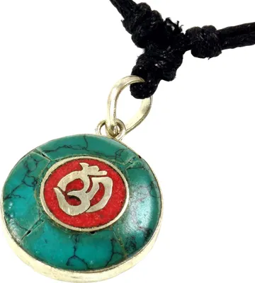 Produktbild von Tibetkette, Nepalschmuck, Amulett Türkis OM - Modell 5, Türkis, Messing, Ketten & Modeschmuck für den Hals