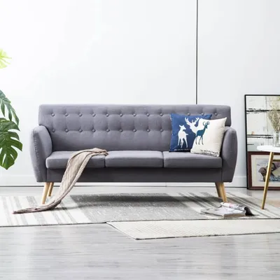 Produktbild von vidaXL Sofa, 3-Sitzer, Hellgrau, 100% Polyester Stoff, MDF-Rahmen, Schaumstoffpolsterung, Kautschukholz-Füße, 145 cm, 49 cm