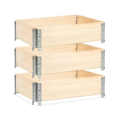 Image de Lit surélevé GARDIVO 80 x 60 x 20 cm - 3 pièces cadre demi-Europalette en bois, Lit surélevé de jardin, bordure de parterre, cadre en bois, empilable, emboîtable