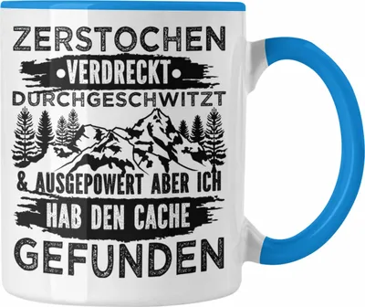 Produktbild von Trendation - Geocaching Tasse Geschenk Nur Noch Einen GPS-Schnitzeljag Geschenkidee Pfadfinder Geburtstag Geocacher Ausgepowert (Blau)