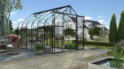 Obrázok produktu pre Vitavia "Diana 9900" skleník čierny 9,9 m² 3 mm tvrdené bezpečnostné sklo