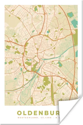 Produktbild von MuchoWow® Poster Karte - Oldenburg - Vintage - Stadtplan 120x180 cm - Kunstposter