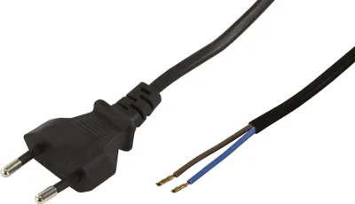 Produktbild von Euro-Netzkabel McPower mit blanken Enden Länge 2,5m, 2x0,75 mm², schwarz