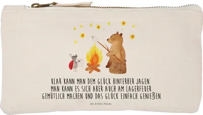 Produktbild von Mr. & Mrs. Panda Etui Bär & Marienkäfer Lagerfeuer Größe S Klein - Weiß - Geschenk, Kosmetiktasche, Teddy, Pouch, Mäppchen, pencil case, kosmetiktäschchen