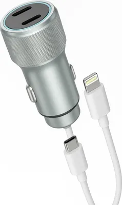 Produktbild von Auto Ladegerät USB-C & USB-A – Kfz Ladeadapter für Zigarettenanzünder, iPhone & Samsung – Doppel Typ-C / Lightning Kabel