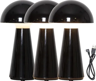 Produktbild von 'LED-Tischleuchte ‚Mushroom‘ in Schwarz – Stilvolle Deko-Leuchte mit Akku & 3-stufiger Helligkeit für drinnen & draußen'