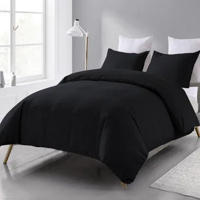 Productafbeelding van Unyqoos® Microvezel dekbedovertrekset 200 x 200 cm – 2 kussenslopen van 80 x 80 cm, zacht en kreukvrij, zwart, met rits en hoekbanden